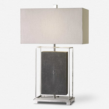 Uttermost Sakana Gray Faux Shagreen Table Lamp With Light Gray Linen Shade - Image 2