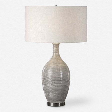 Uttermost Dinah Gray Glazed Ceramic Table Lamp With Light Beige Linen Shade - Image 2