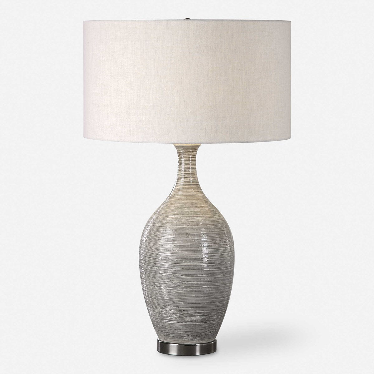 Uttermost Dinah Gray Glazed Ceramic Table Lamp With Light Beige Linen Shade - Image 3
