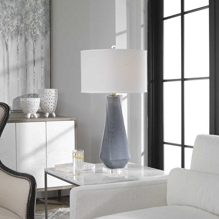 Uttermost Anatoli Charcoal Gray Glass Table Lamp With Light Beige Linen Drum Shade - Image 1