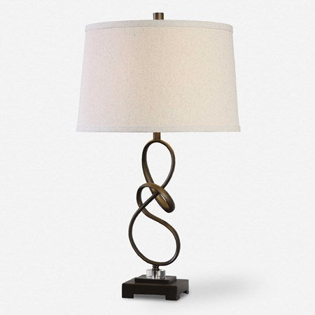 Uttermost Tenley Rubbed Bronze Table Lamp With Light Beige Linen Shade - Image 2
