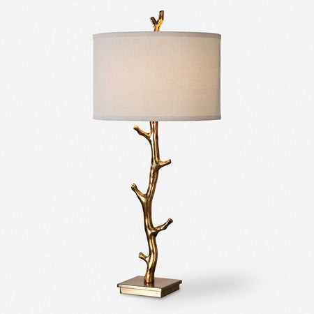 Uttermost Javor Antiqued Gold Tree Branch Table Lamp With Ivory Linen Shade - Image 2