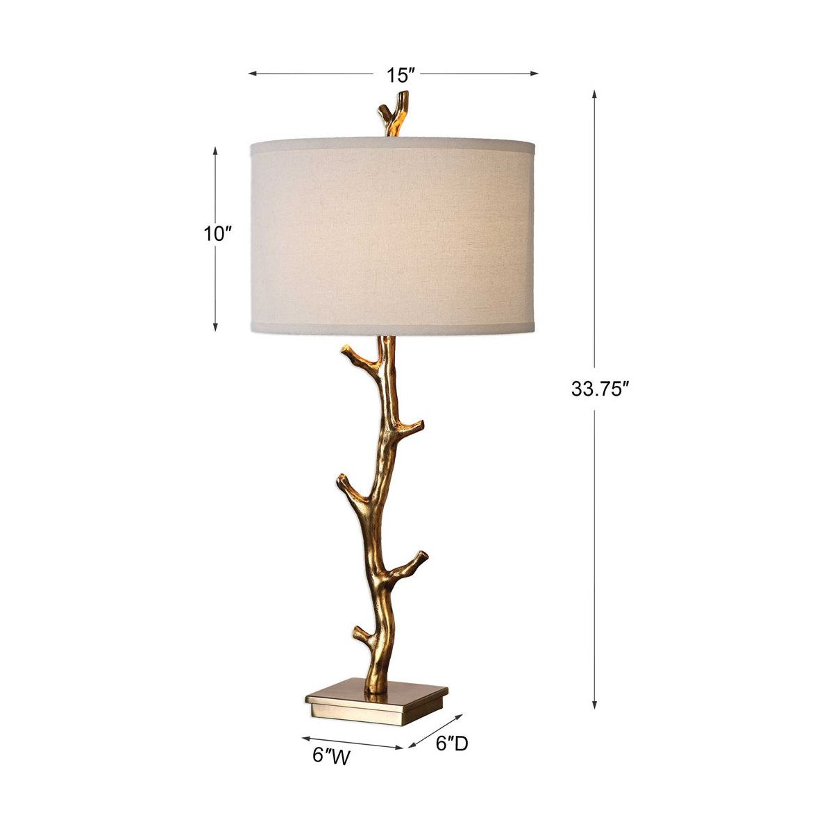 Uttermost Javor Antiqued Gold Tree Branch Table Lamp With Ivory Linen Shade - Image 3