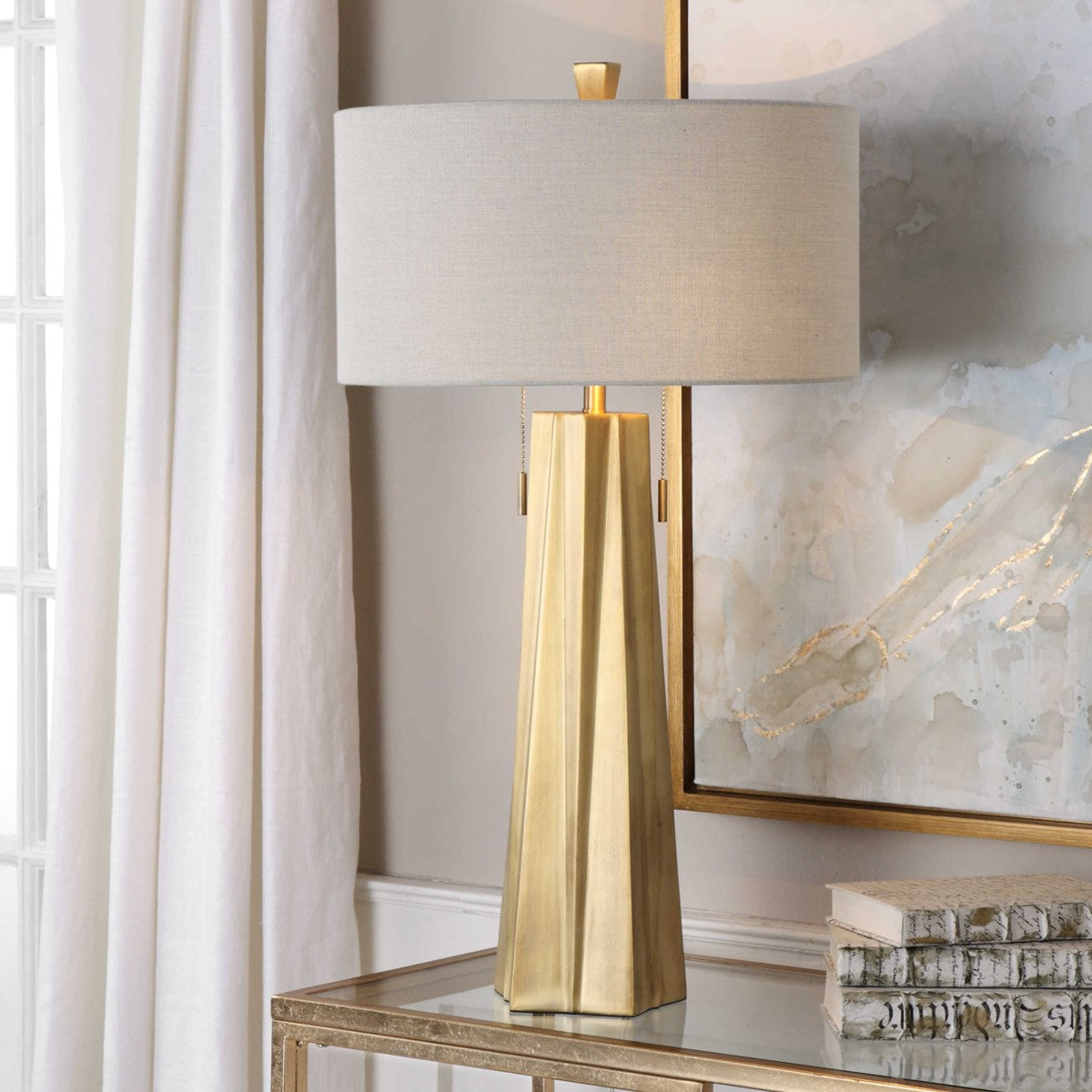 Uttermost Maris Antiqued Brass Table Lamp With Linen Shade - Image 2