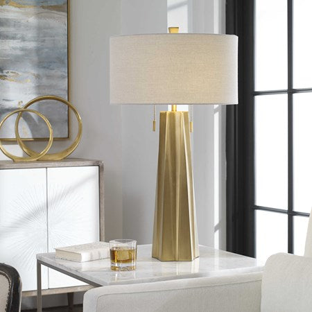 Uttermost Maris Antiqued Brass Table Lamp With Linen Shade - Image 1