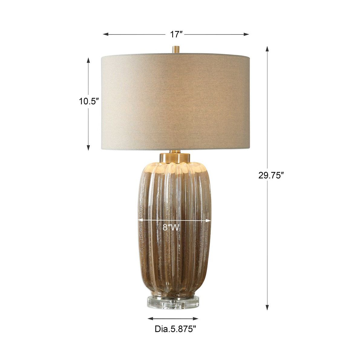 Uttermost Gistova Ivory and Rust Brown Glazed Ribbed Ceramic Table Lamp With Linen Shade - Image 3