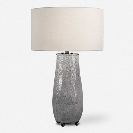 Uttermost Balkana Aged Gray Glazed Ceramic Table Lamp With Light Khaki Linen Shade - Image 2