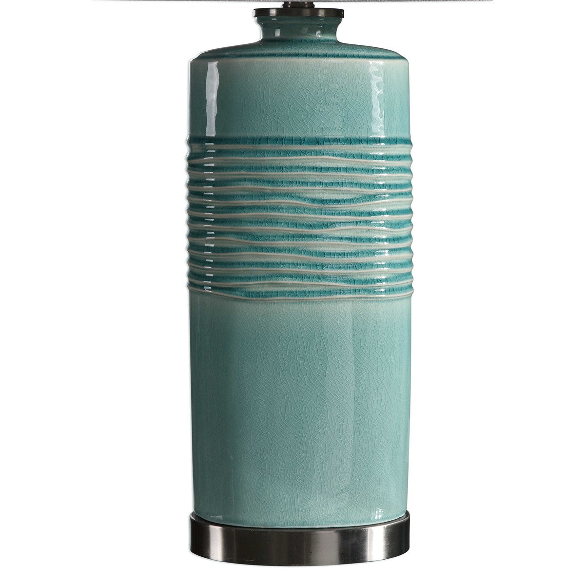 Uttermost Rila Teal Glazed Ceramic Table Lamp With Off-White Linen Shade - Image 3