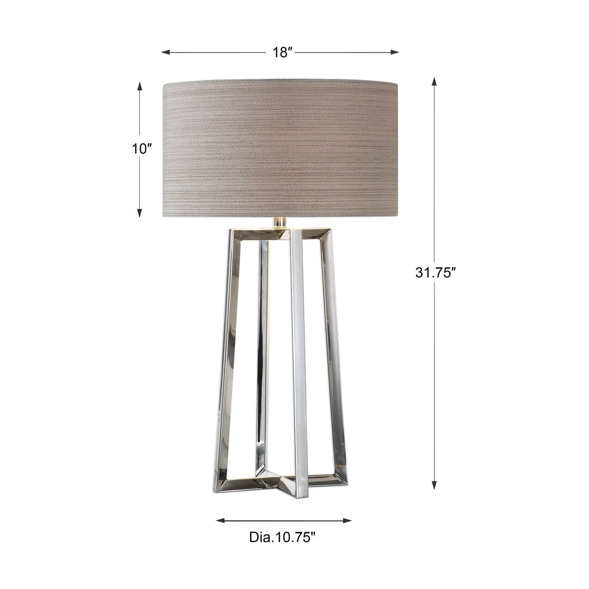 Uttermost Keokee Polished Steel Table Lamp With Taupe Linen Shade - Image 3