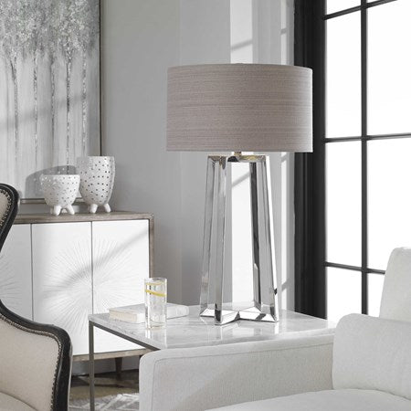 Uttermost Keokee Polished Steel Table Lamp With Taupe Linen Shade - Image 1