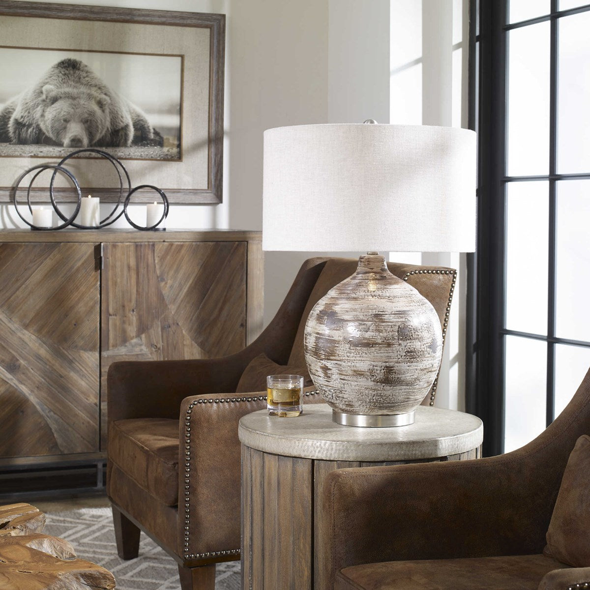Uttermost Tamula Ceramic Table Lamp With Beige Linen Shade - Image 3