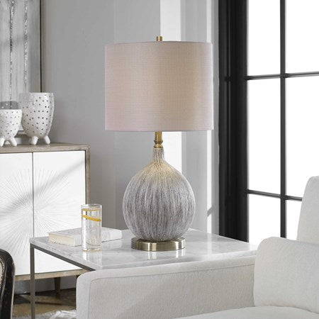Uttermost Hedera Ivory and Aged Black Ceramic Table Lamp With Light Beige Linen Shade - Image 2