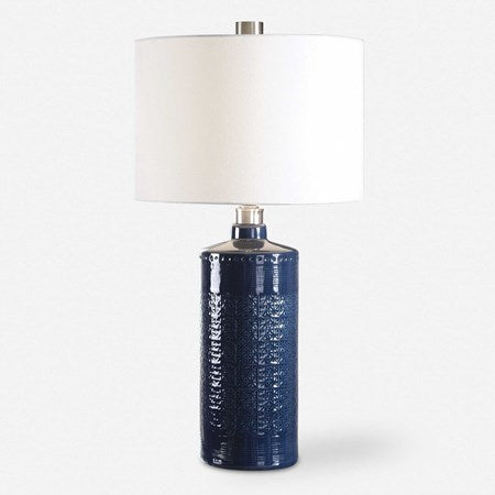 Uttermost Thalia Royal Blue Glaze Ceramic Table Lamp With White Linen Shade - Image 2