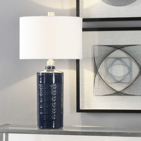 Uttermost Thalia Royal Blue Glaze Ceramic Table Lamp With White Linen Shade - Image 1
