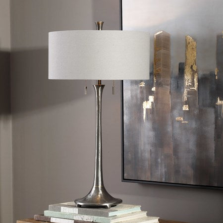 Uttermost Aliso  Cast Iron Table Lamp With Gray Linen Drum Shade - Image 1