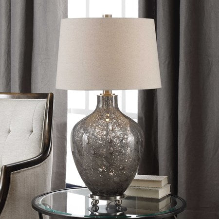 Uttermost Adria Seeded Gray Glass Table Lamp With Oatmeal Linen Shade - Image 1