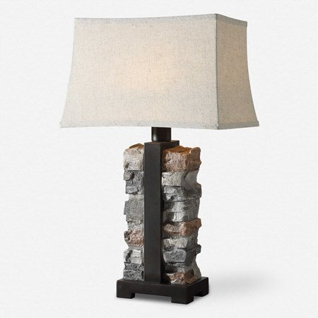 Uttermost Kodiak Stacked Stone Outdoor Table Lamp With Weather Resistant Fabric Shade - Image 2