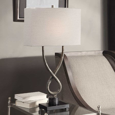 Uttermost Talema Aged Silver Table Lamp With Beige Linen Shade - Image 3