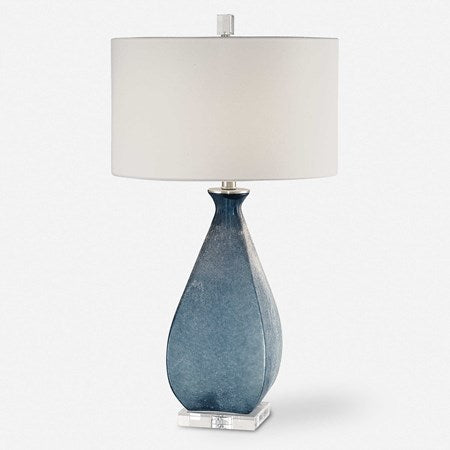 Uttermost Atlantica Ocean Blue Glass Table Lamp With White Linen Drum Shade - Image 2