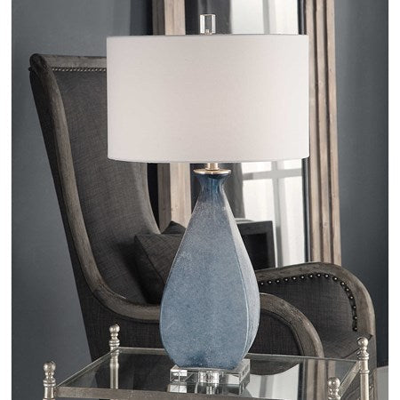 Uttermost Atlantica Ocean Blue Glass Table Lamp With White Linen Drum Shade - Image 1