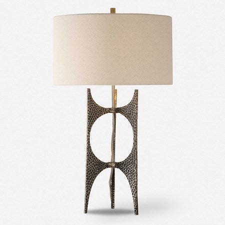 Uttermost Goldia Antiqued Bronze Iron Contemporary Table Lamp With White Linen Shade - Image 3