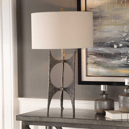 Uttermost Goldia Antiqued Bronze Iron Contemporary Table Lamp With White Linen Shade - Image 2