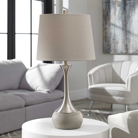 Uttermost Niah Brushed Nickel Table Lamp With Light Gray Linen Shade - Image 1