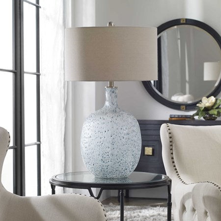 Uttermost Oceaonna Blue Green Glass Table Lamp With Beige Linen Lamp - Image 1