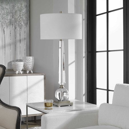 Uttermost Crista Crystal Column Table Lamp With White Linen Shade - Image 1