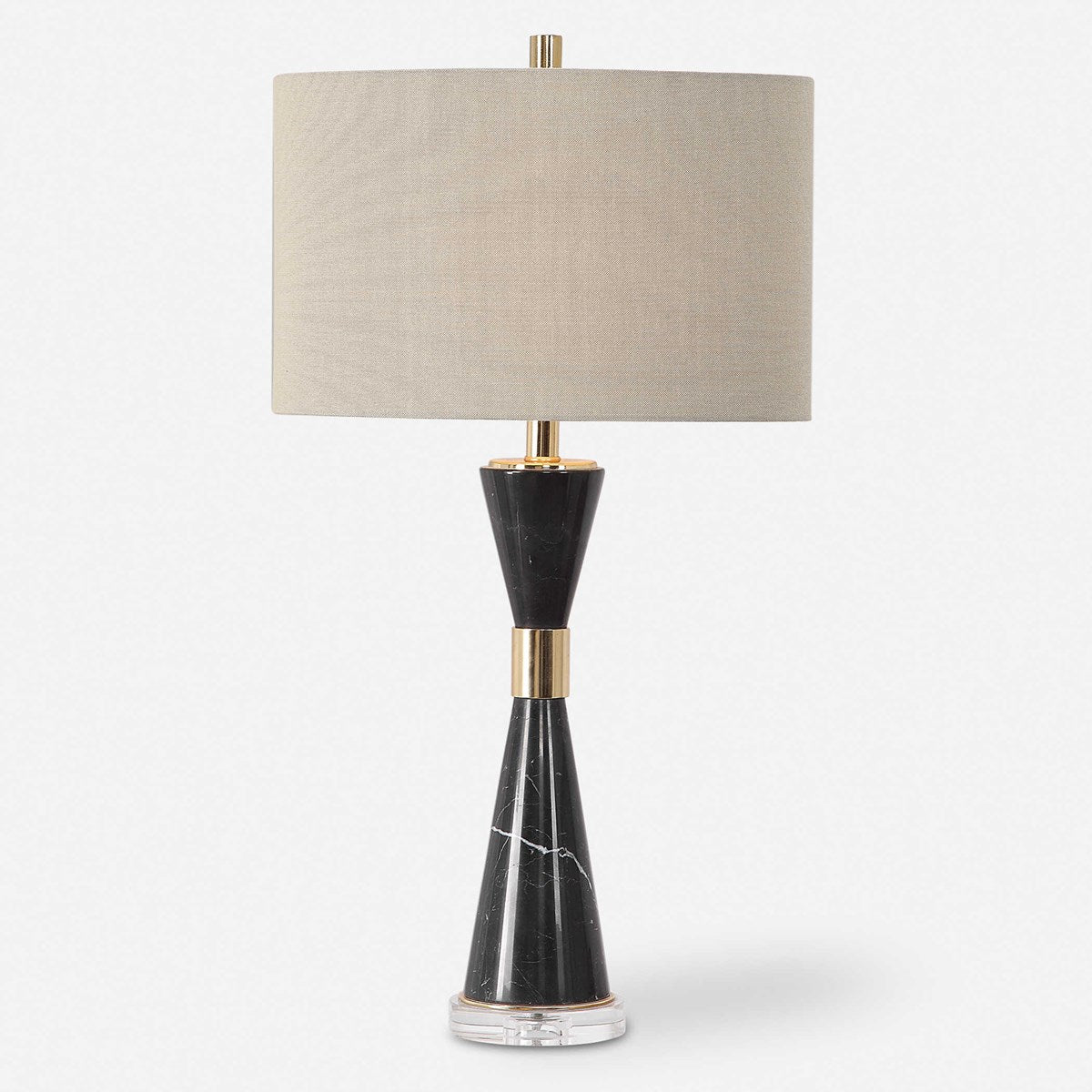 Uttermost Alastair Black Marble and Gold Hourglass Table Lamp With Beige Linen Shade - Image 3