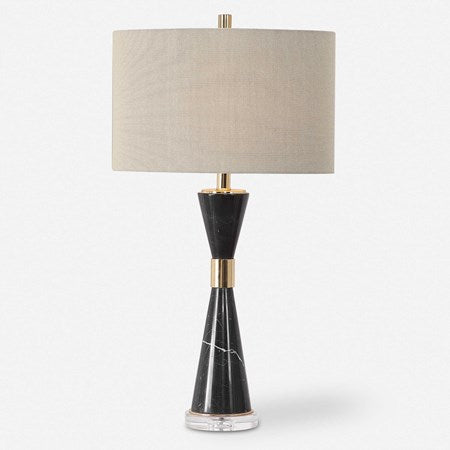 Uttermost Alastair Black Marble and Gold Hourglass Table Lamp With Beige Linen Shade - Image 2