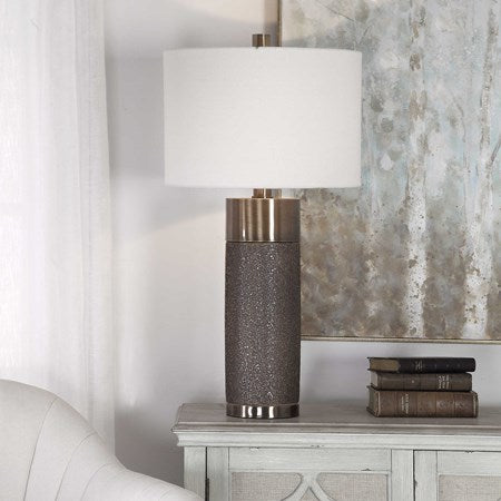 Uttermost Brannock Metallic Golden Bronze Ceramic Table Lamp With Off-White Linen - Image 1