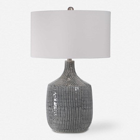 Uttermost Felipe Gray Ceramic Table Lamp With White Linen Shade - Image 2
