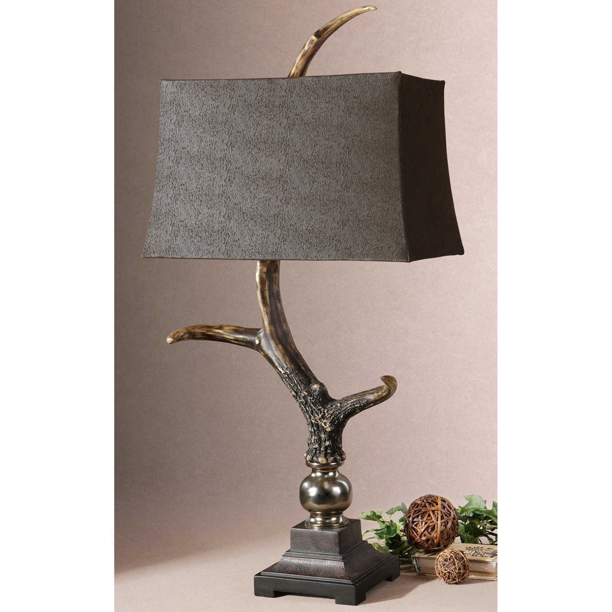 Uttermost Stag Horn Table Lamp With Chocolate Suede Shade - Image 3