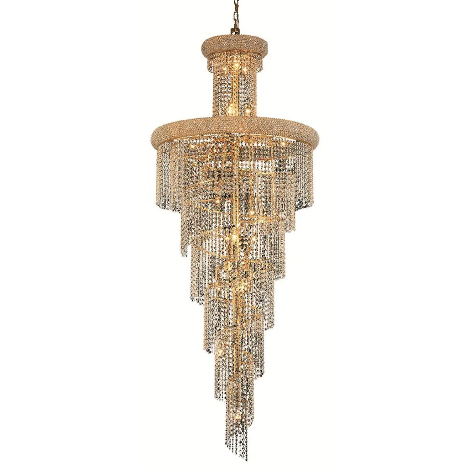 Spiral Gold Twenty-Eight Light 30-Inch Chandelier with Royal Cut Clear Crystal - Image 1