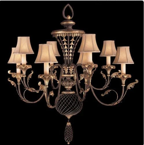 Eight-Light Chandelier in Rich Umber Finish and Gilded Accents - Image 1