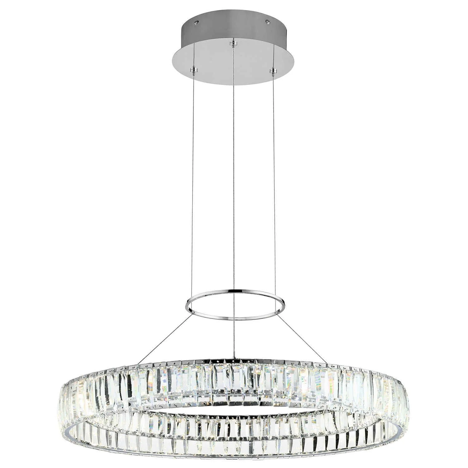 Chrome One-Light LED Pendant with Clear Acrylic Etched Inside Shades - Image 1