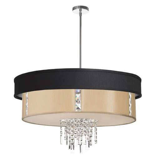 Four-Light Polished Chrome and Crystal Pendant w/ a Black, Silver and Cream Shade and a 8Rita 40 Diffuser - Image 1