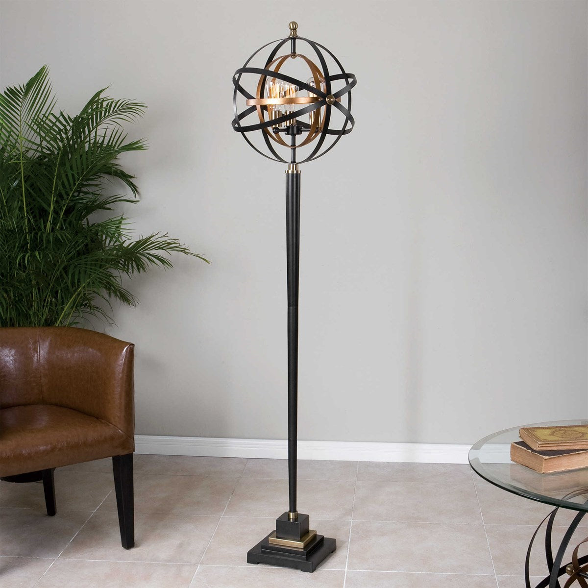 Uttermost Rondure Bronze and Gold Leaf Sphere Floor Lamp - Image 2