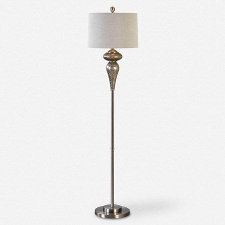 Uttermost Vercana Set of 2 Smoked Mercury Glass Floor Lamps With Beige Linen Shades - Image 1