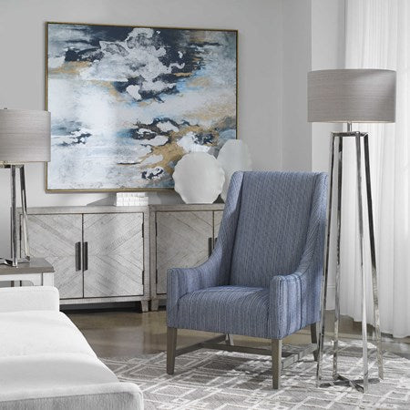 Uttermost Keokee Polished Steel Floor Lamp With Taupe Linen - Image 1