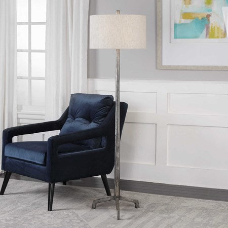 Uttermost Ivor Cast Iron Floor Lamp With Beige Linen Shade - Image 1
