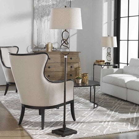 Uttermost Tenley Rubbed Bronze Floor Lamp With Beige Linen Shade - Image 1