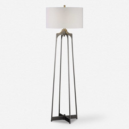 Uttermost Adrian Aged Gun Metal Forged Steel Floor Lamp With White Linen Drum Shade - Image 2