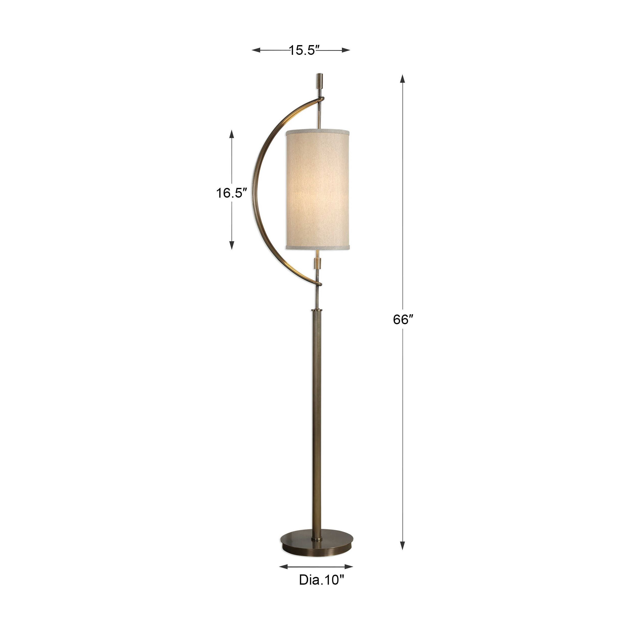 Uttermost Balaour Antique Brass Floor Lamp With Light Beige Linen Shade - Image 3