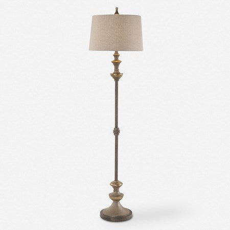 Uttermost Vetralla Antiqued Silver Floor Lamp With Ivory Linen Shade - Image 1