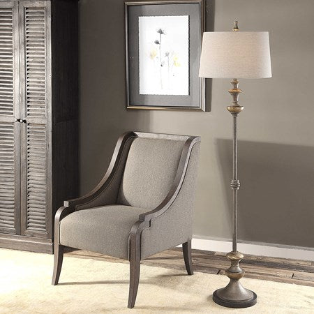 Uttermost Vetralla Antiqued Silver Floor Lamp With Ivory Linen Shade - Image 2