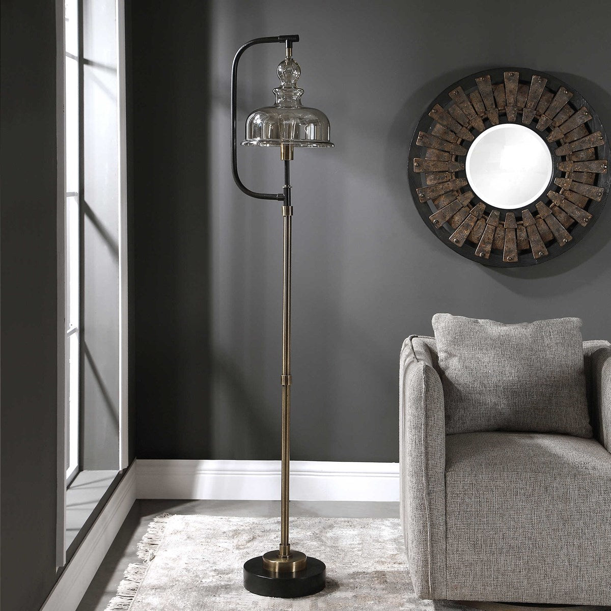 Uttermost Elieser Floor Lamp With Amber Glass Shade - Image 3