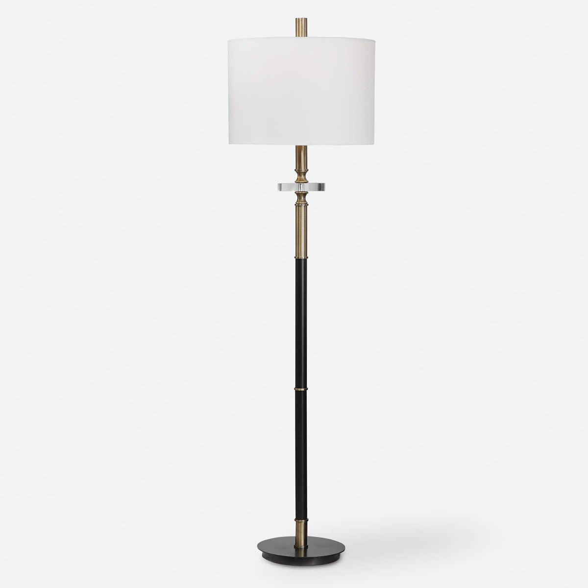 Uttermost Maud Aged Black and Antique Brass Floor Lamp With White Linen Shade - Image 3