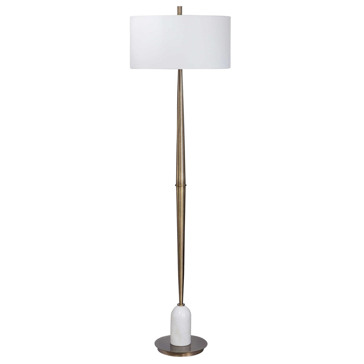 Uttermost Minette Antiqued Brass and White Marble Floor Lamp With Linen Shade - Image 3